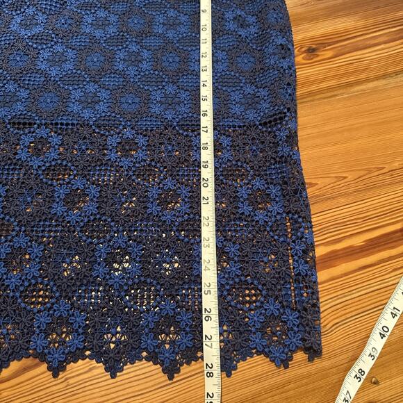 Sandro Paris Lagon Skirt Royal Blue Size 3 (30” Waist) Lace Crochet Overlay - Picture 9 of 10